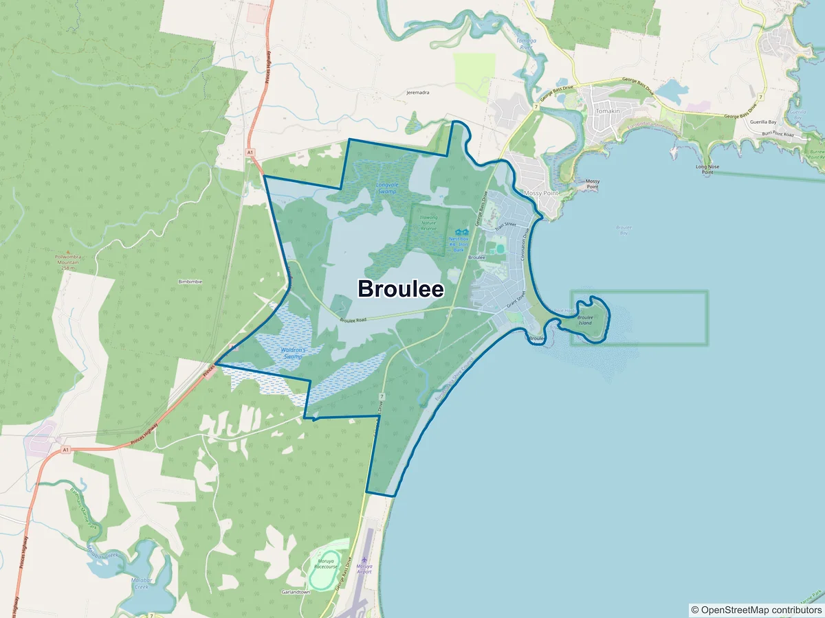 Map of Broulee, NSW, Australia