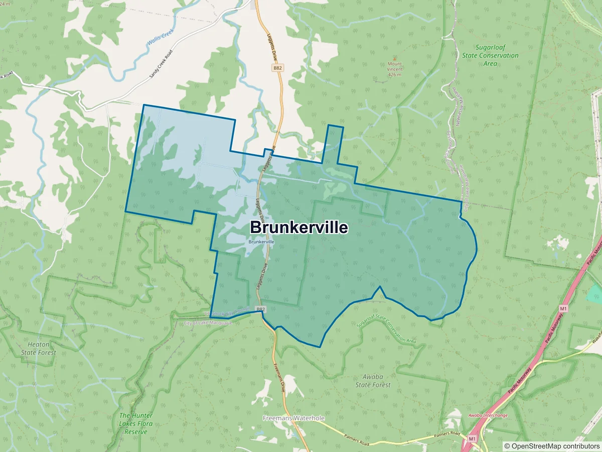 Map of Brunkerville, NSW, Australia