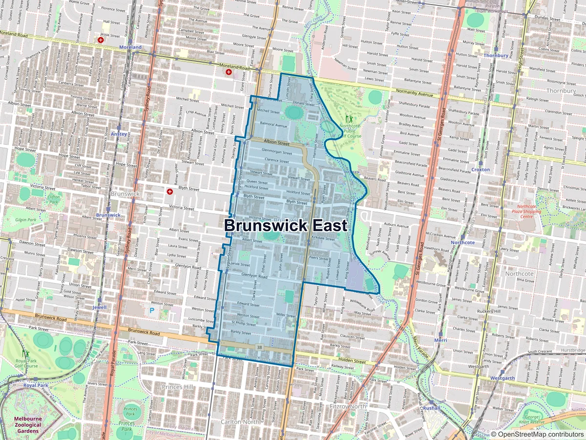 Map of Brunswick East, VIC, Australia