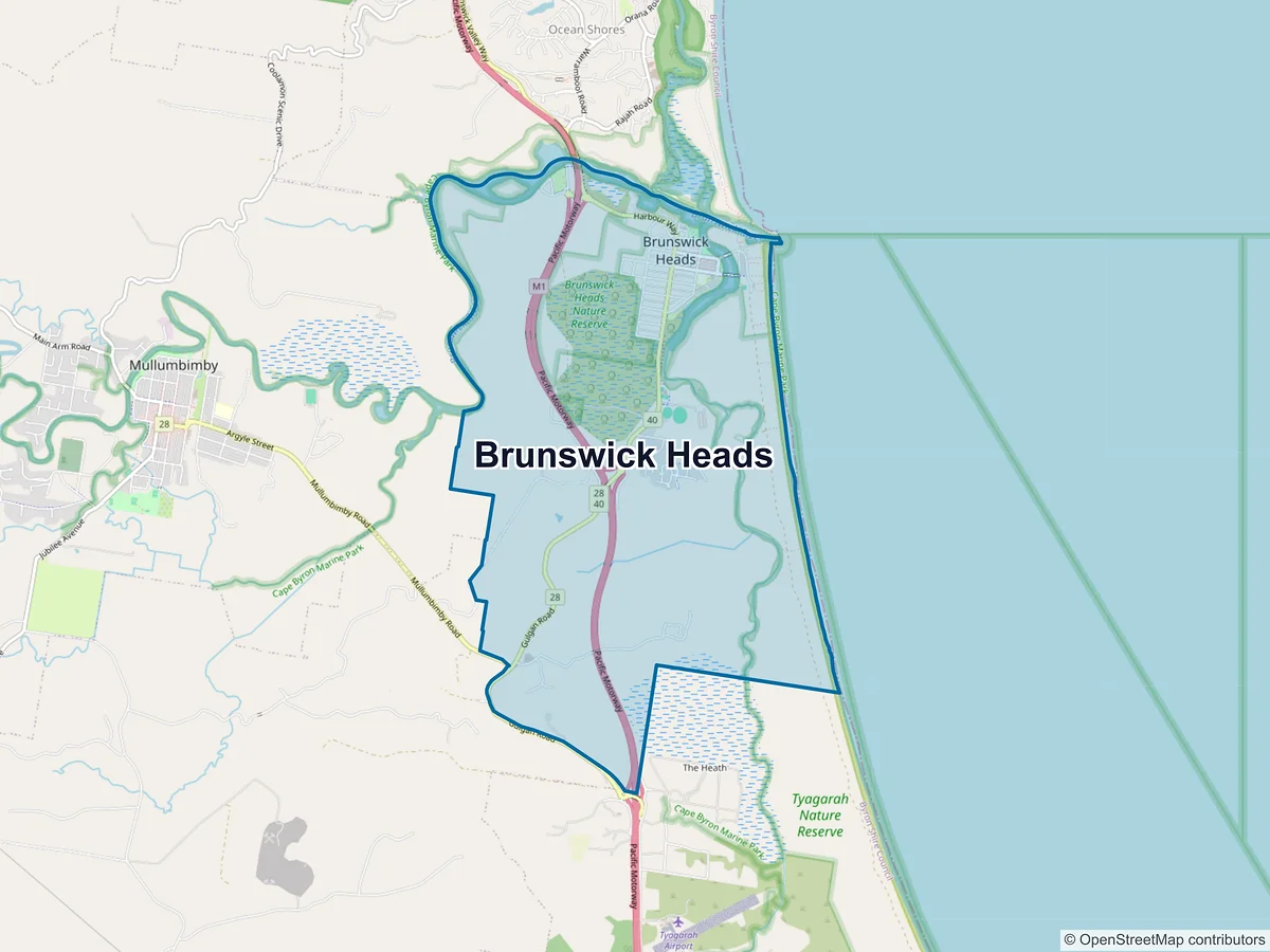 Map of Brunswick Heads, NSW, Australia