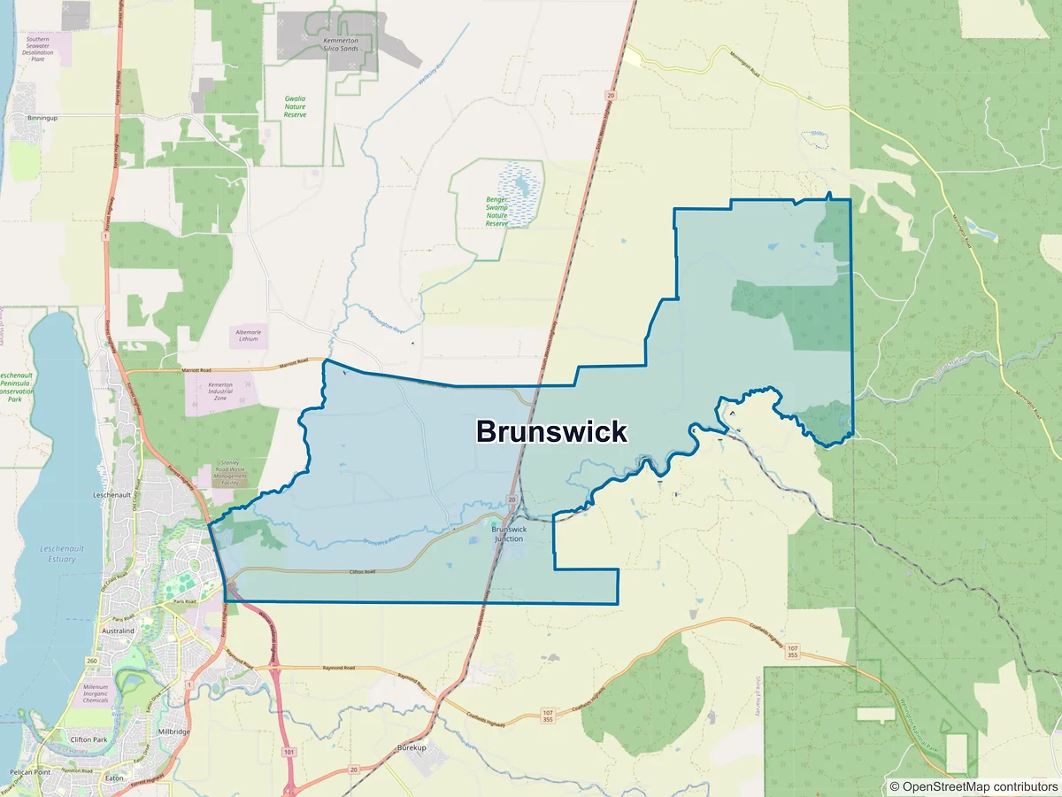 Map of Brunswick, WA, Australia