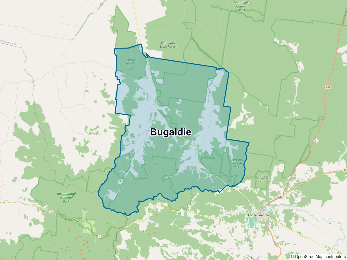 Map of Bugaldie, NSW, Australia