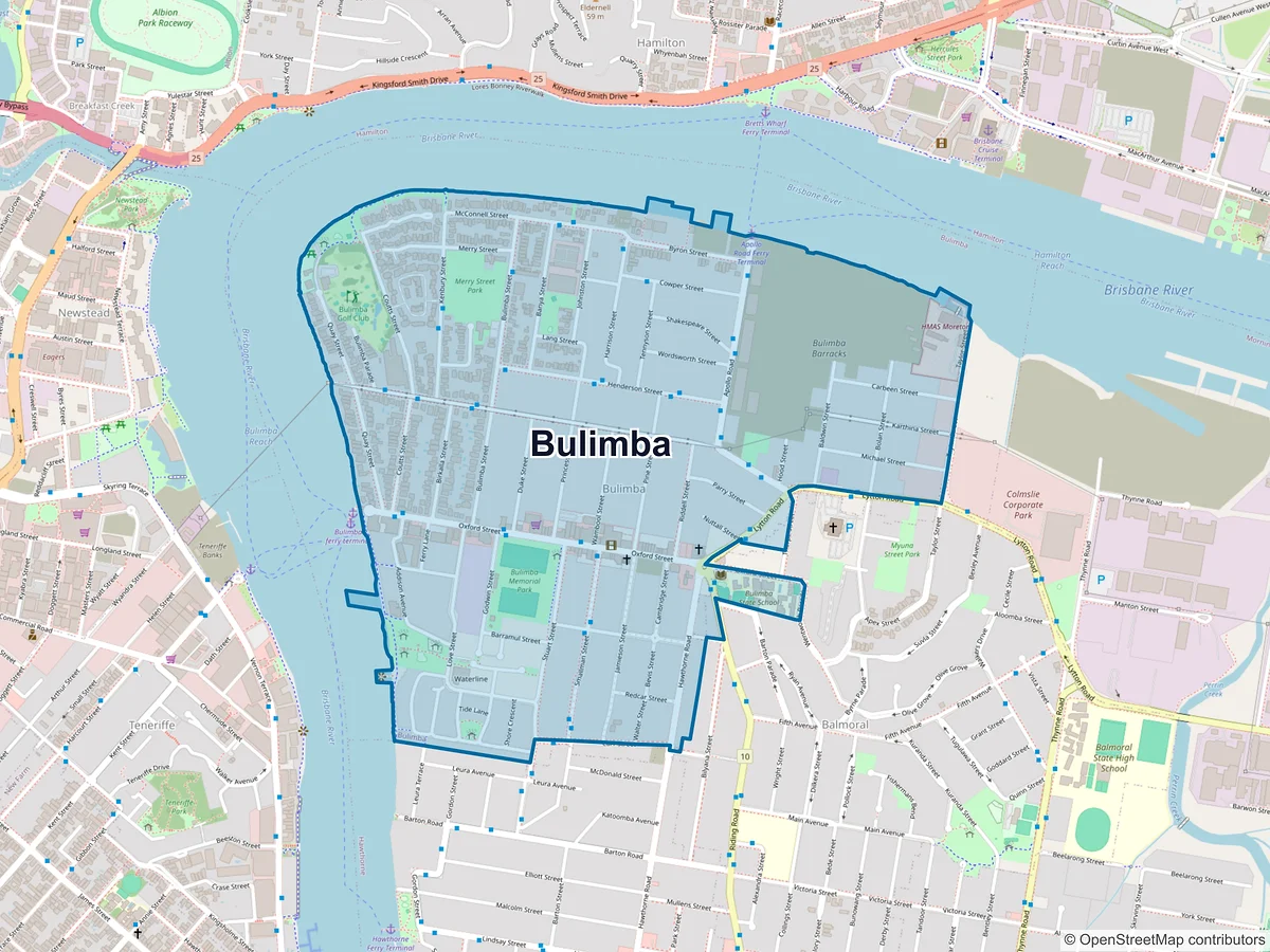 Map of Bulimba, QLD, Australia