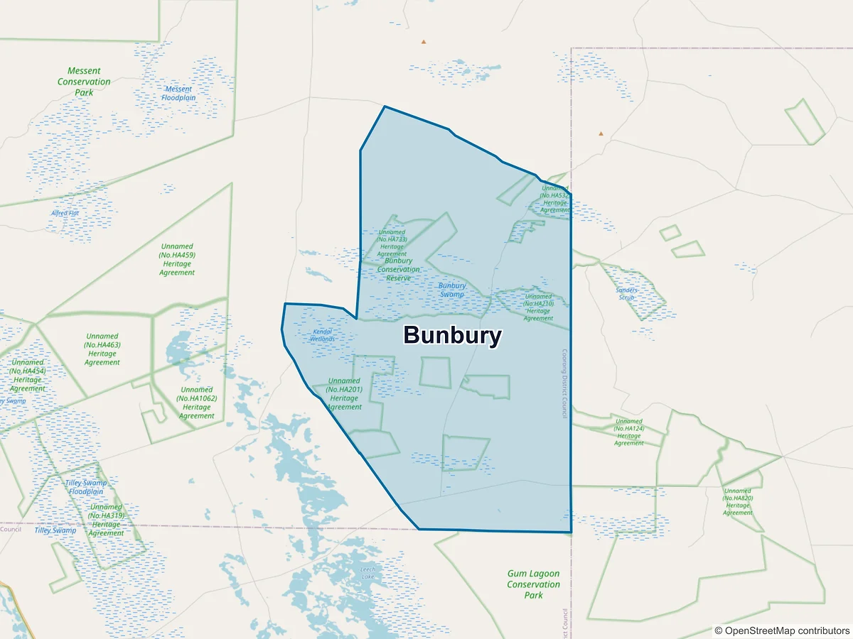 Map of Bunbury, SA, Australia