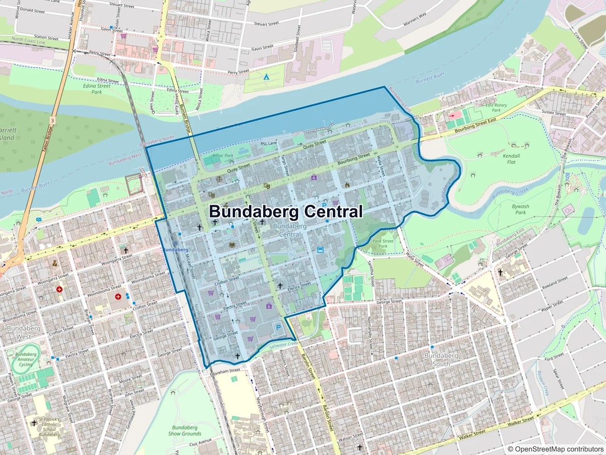 Map of Bundaberg Central, QLD, Australia