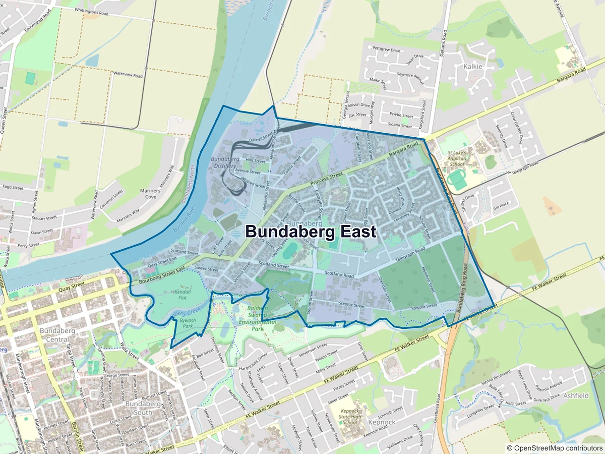 Map of Bundaberg East, QLD, Australia