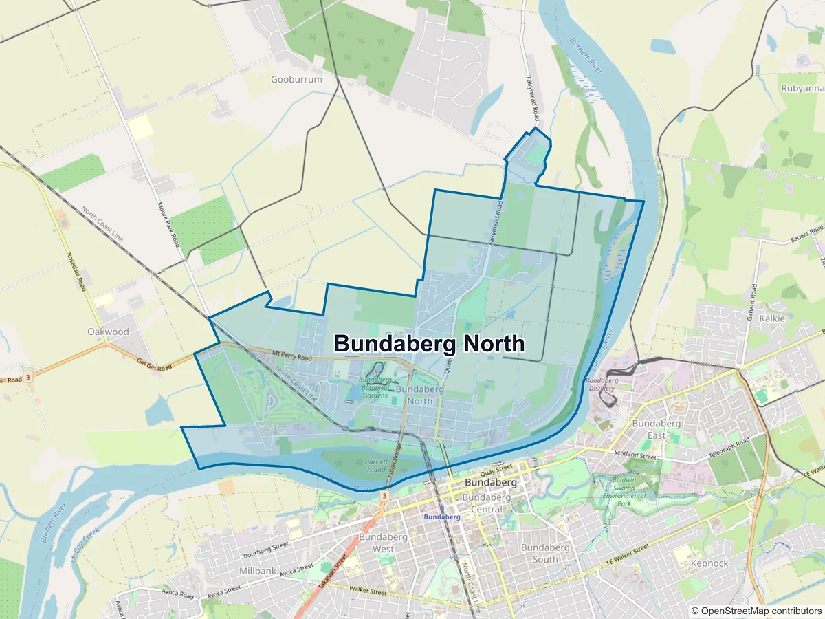 Map of Bundaberg North, QLD, Australia