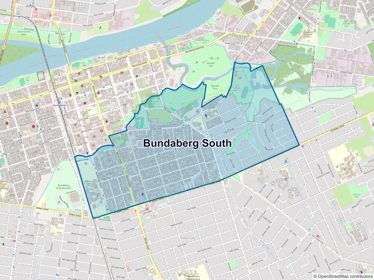 Map of Bundaberg South, QLD, Australia