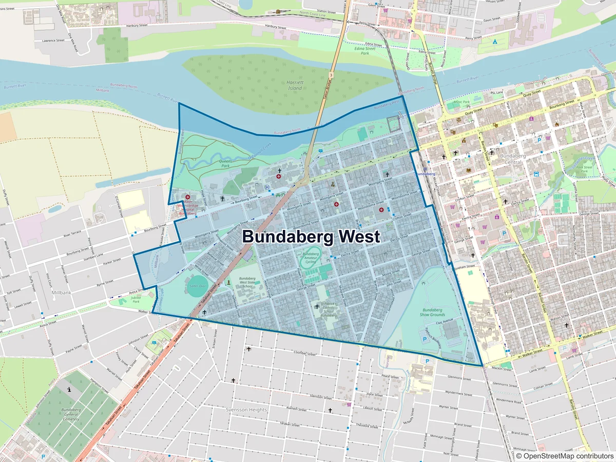Map of Bundaberg West, QLD, Australia