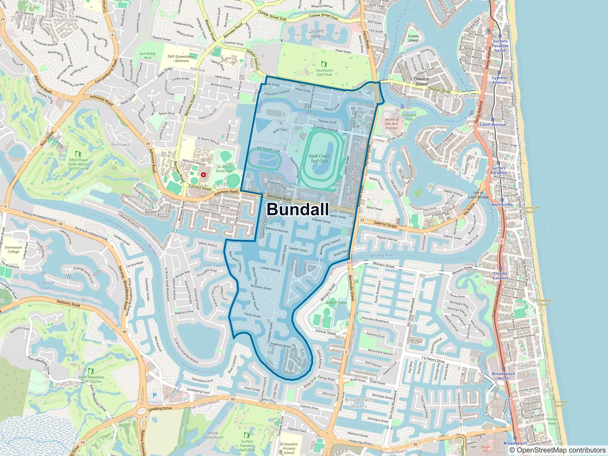 Map of Bundall, QLD, Australia