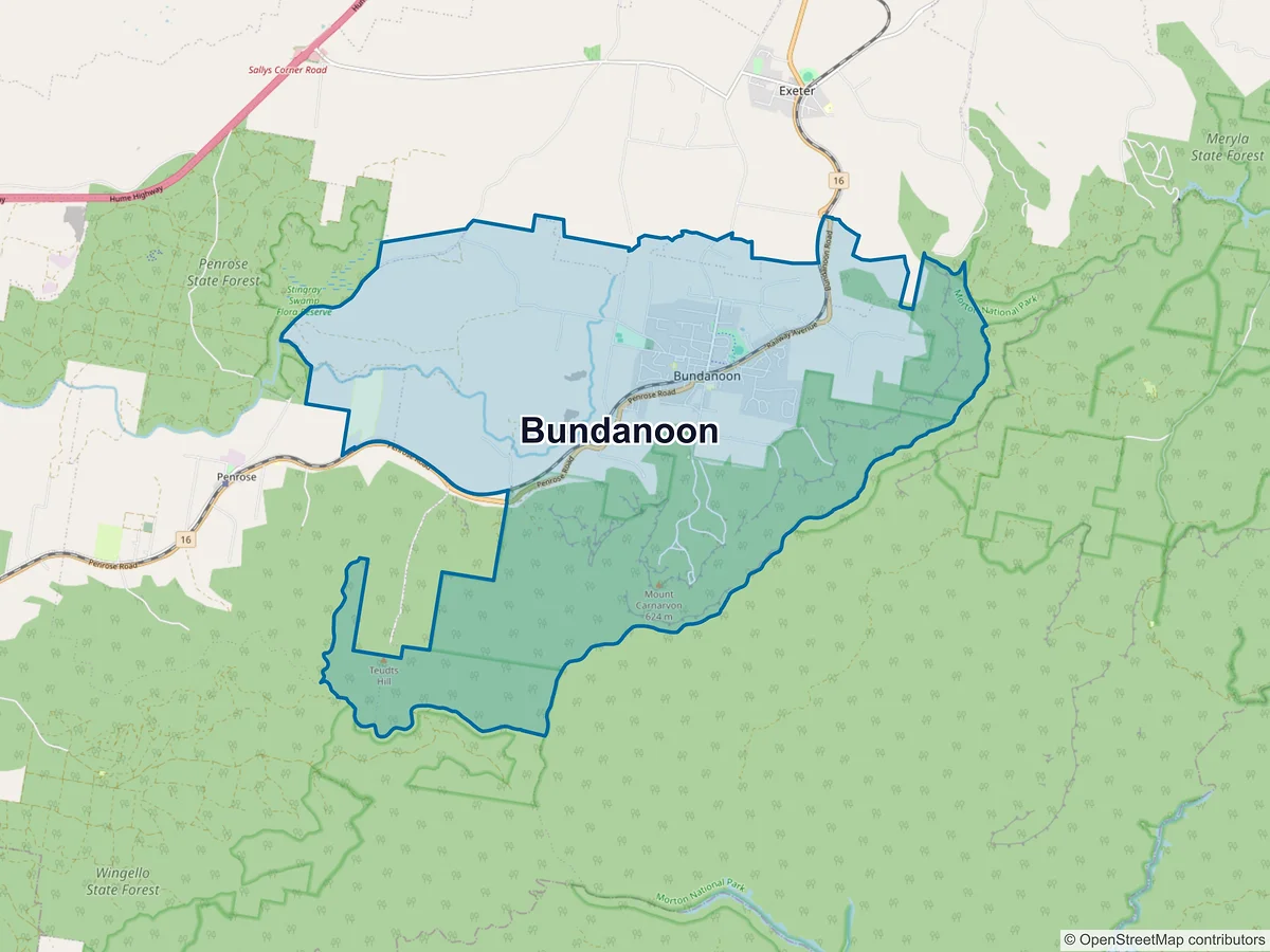 Map of Bundanoon, NSW, Australia