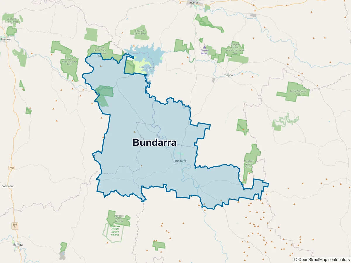 Map of Bundarra, NSW, Australia