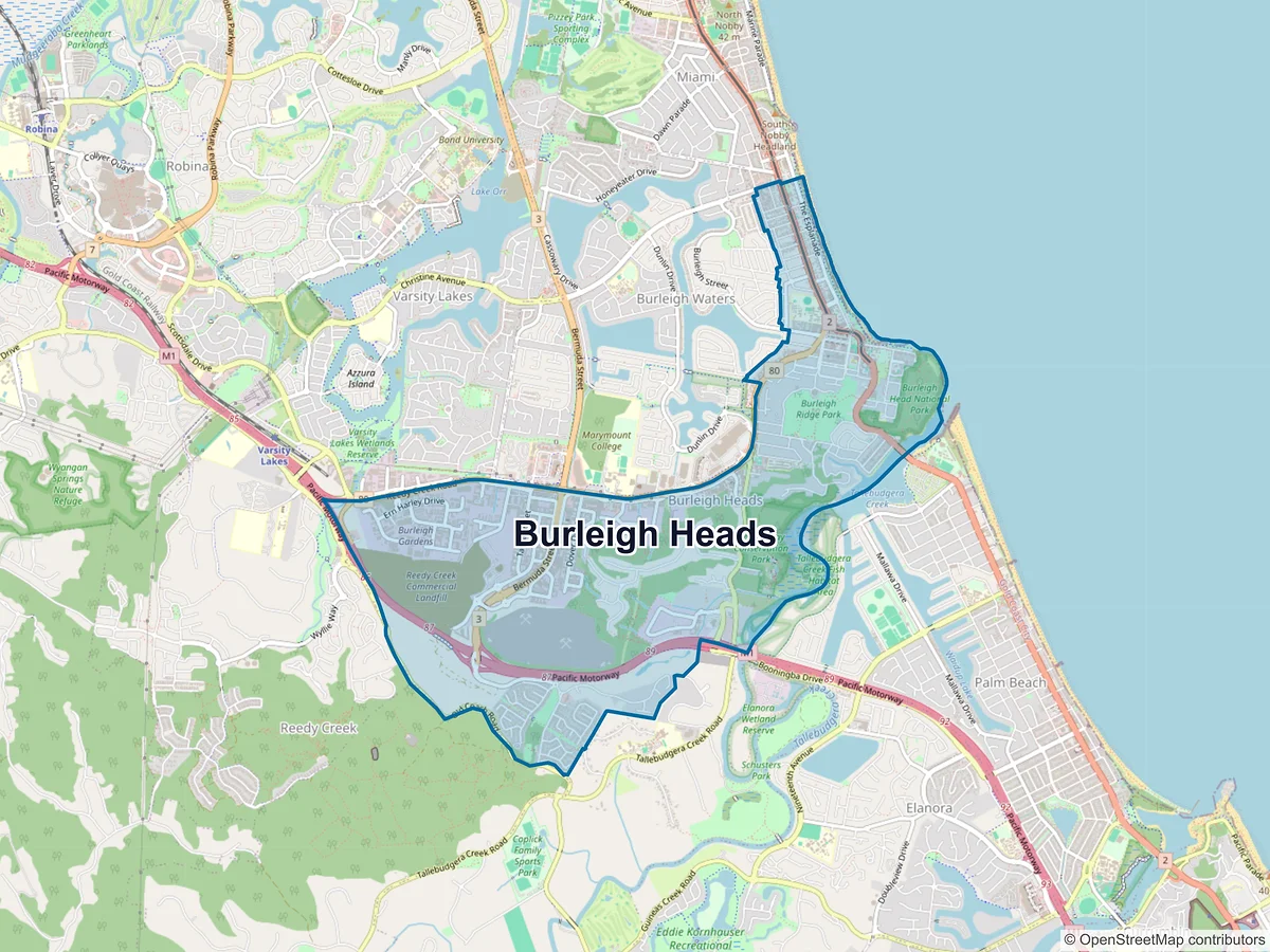 Map of Burleigh Heads, QLD, Australia