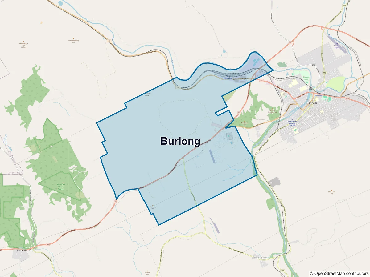Map of Burlong, WA, Australia