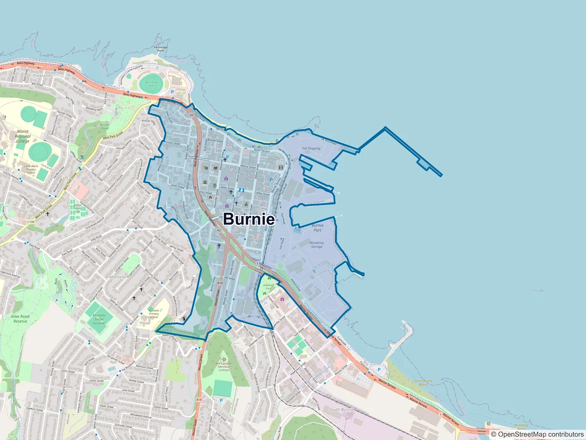 Map of Burnie, TAS, Australia