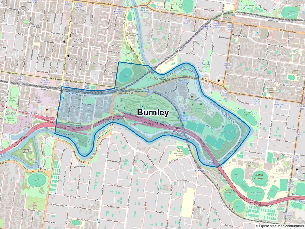 Map of Burnley, VIC, Australia