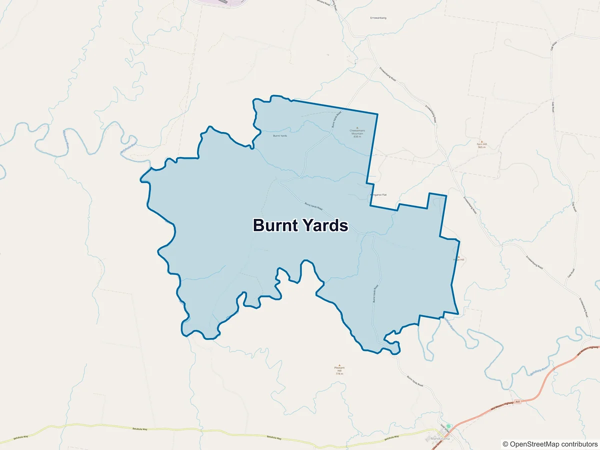 Map of Burnt Yards, NSW, Australia