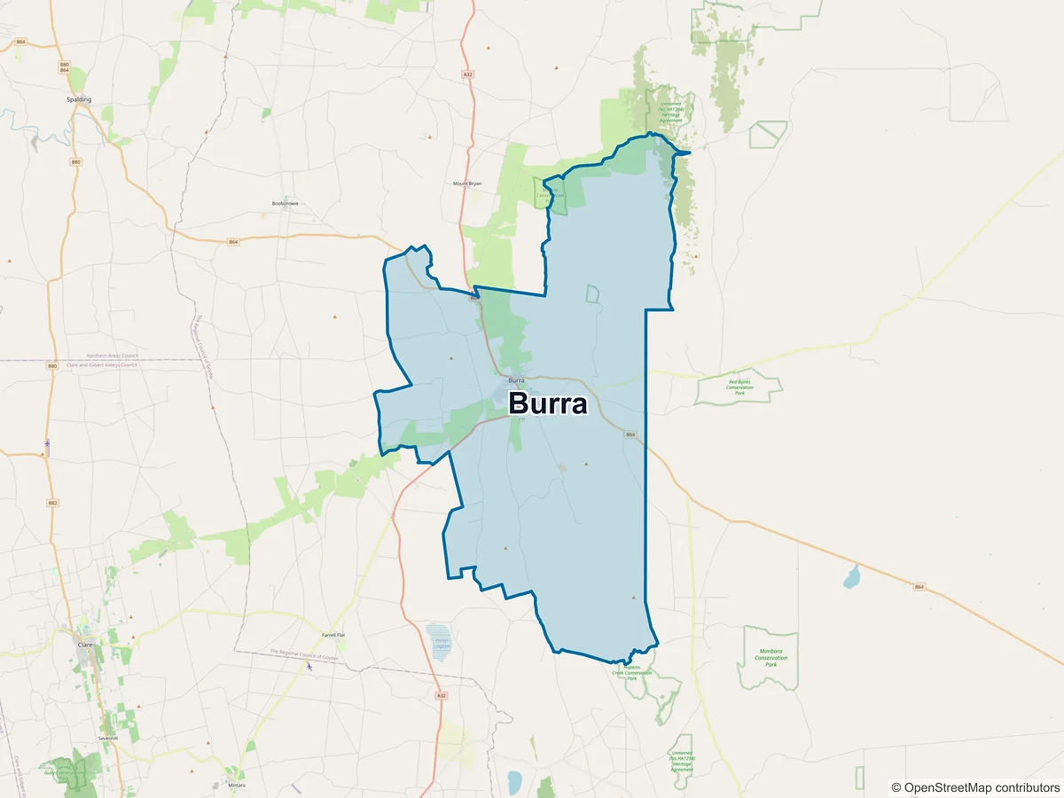 Map of Burra, SA, Australia