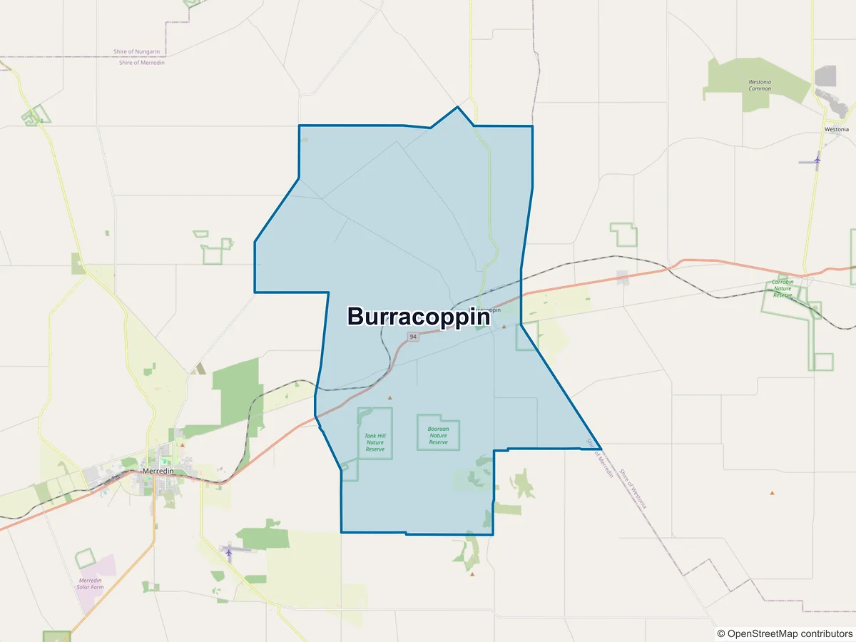 Map of Burracoppin, WA, Australia