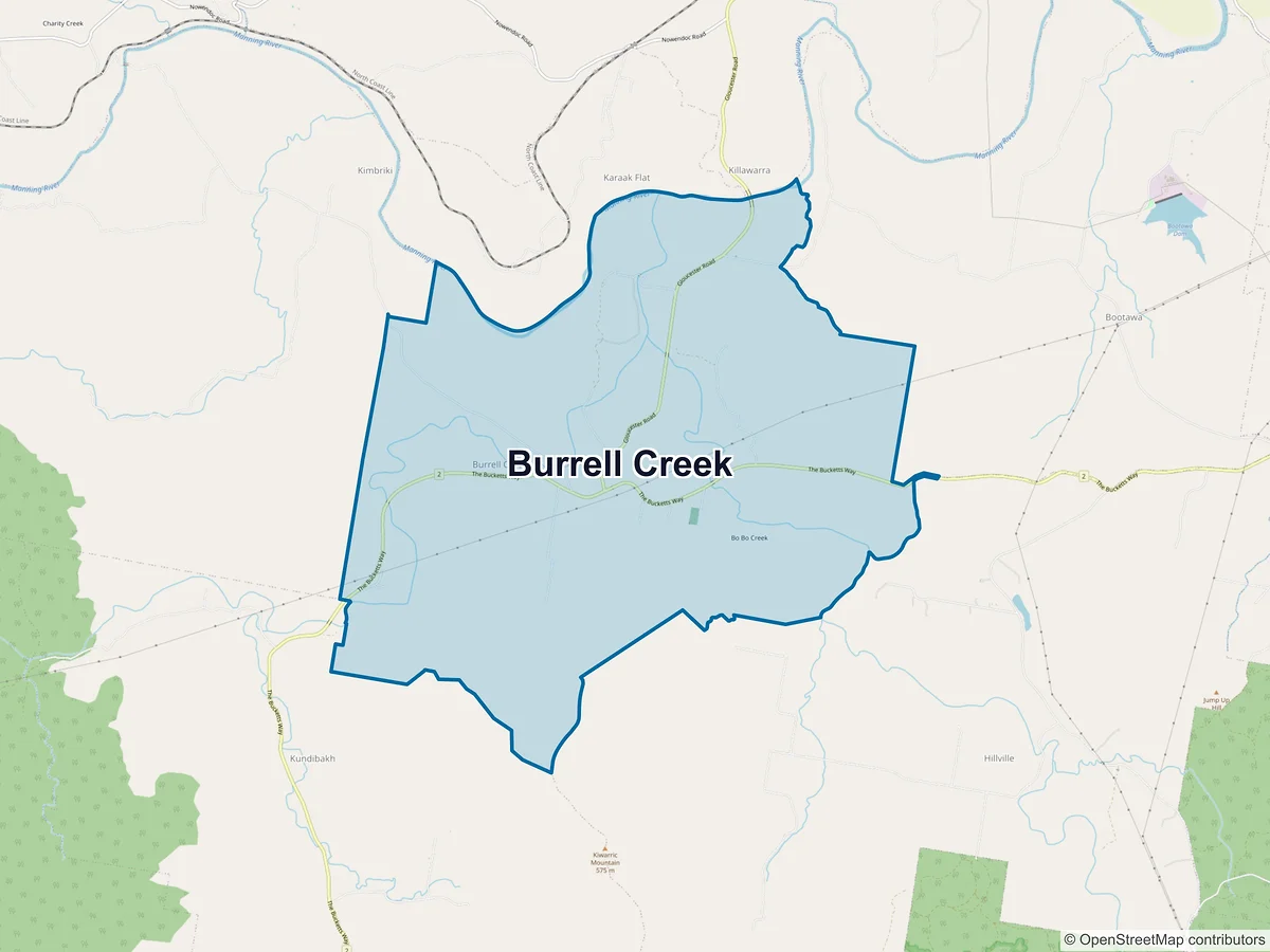 Map of Burrell Creek, NSW, Australia