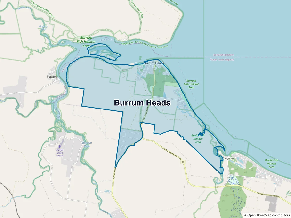 Map of Burrum Heads, QLD, Australia