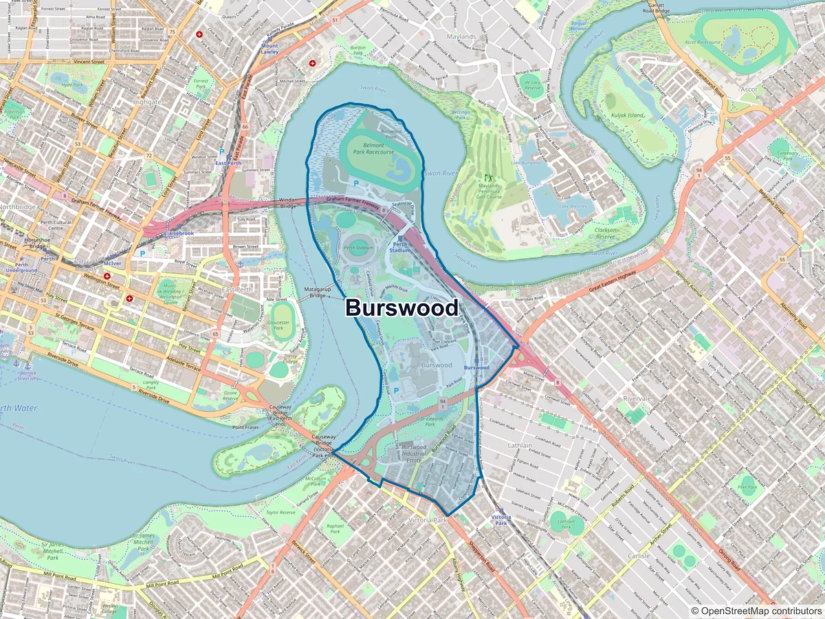 Map of Burswood, WA, Australia
