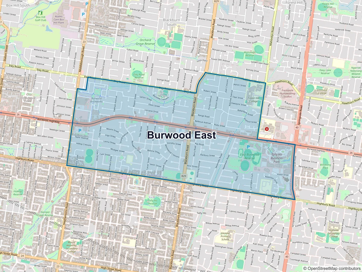 Map of Burwood East, VIC, Australia