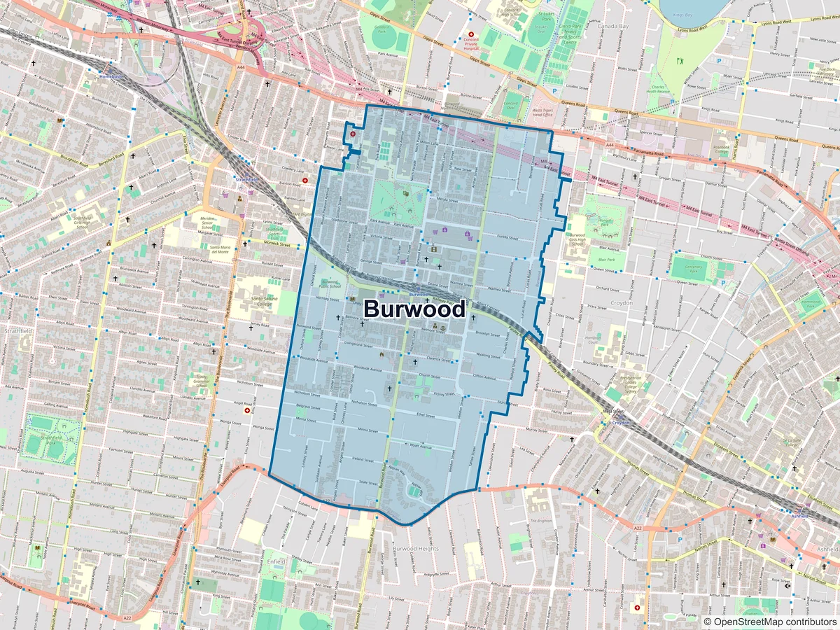 Map of Burwood, NSW, Australia