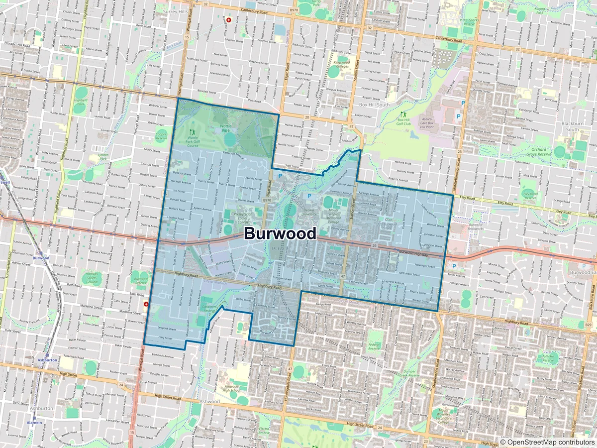 Map of Burwood, VIC, Australia