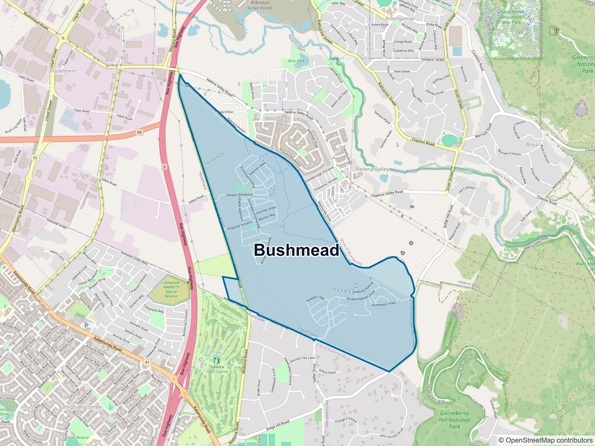 Map of Bushmead, WA, Australia