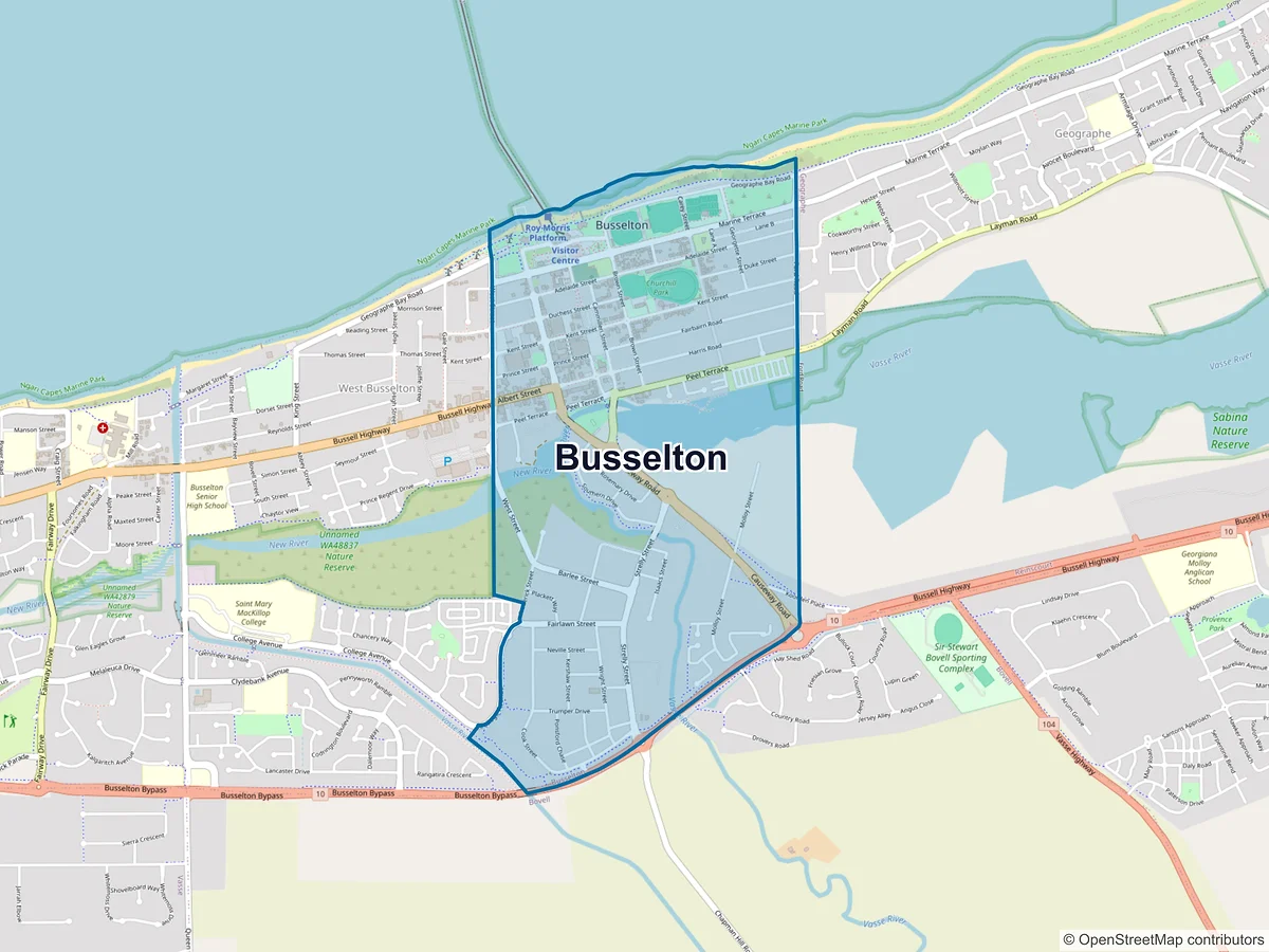Map of Busselton, WA, Australia
