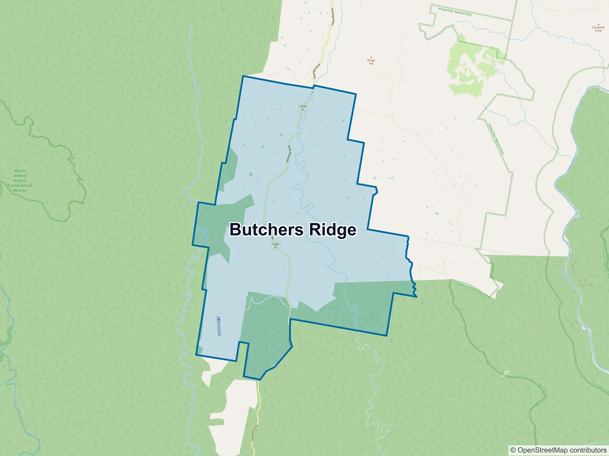 Map of Butchers Ridge, VIC, Australia