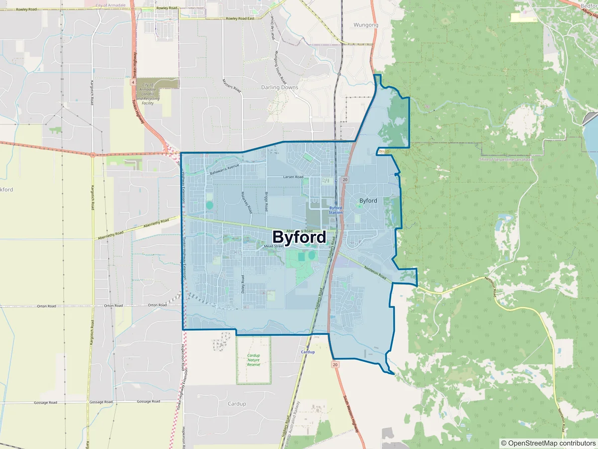 Map of Byford, WA, Australia