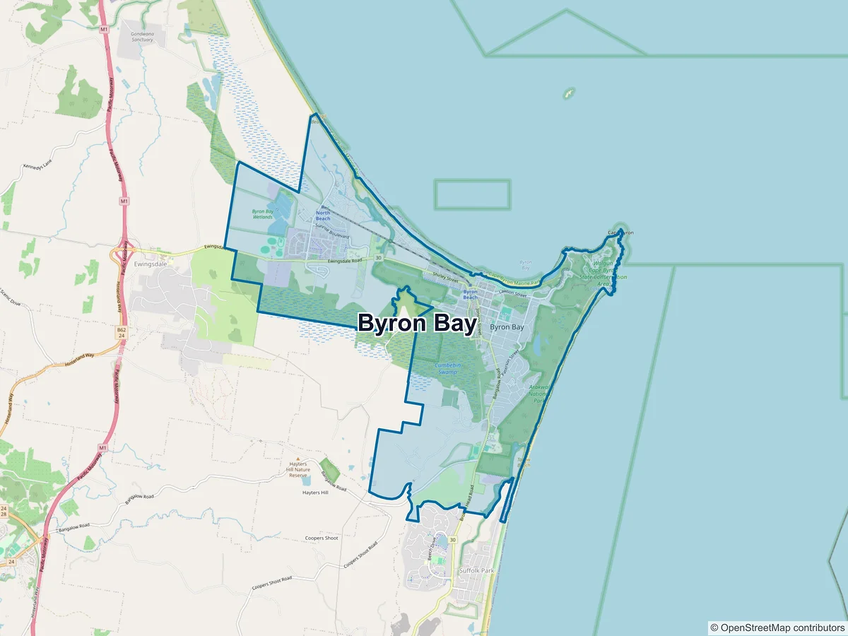 Map of Byron Bay, NSW, Australia