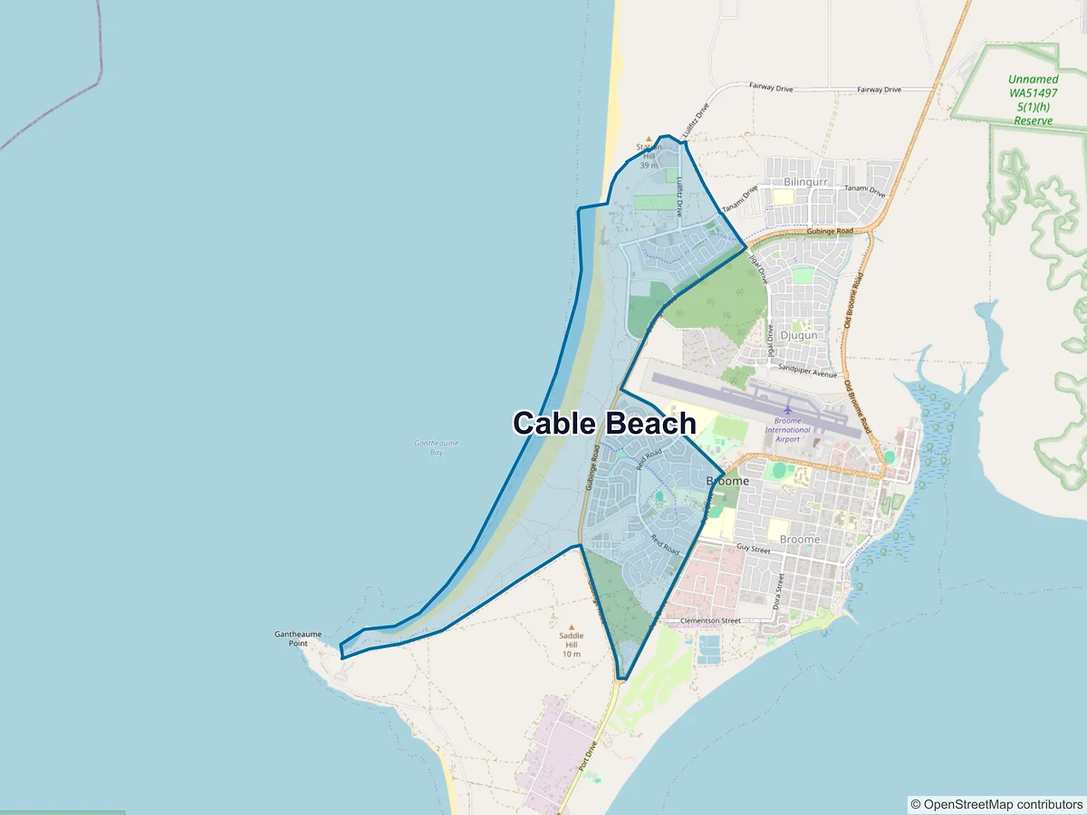 Map of Cable Beach, WA, Australia