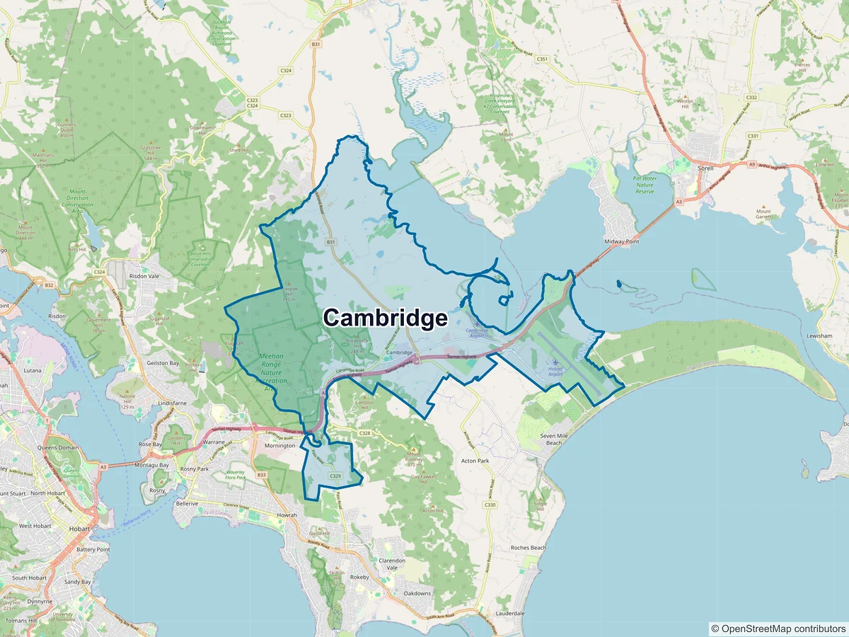 Map of Cambridge, TAS, Australia