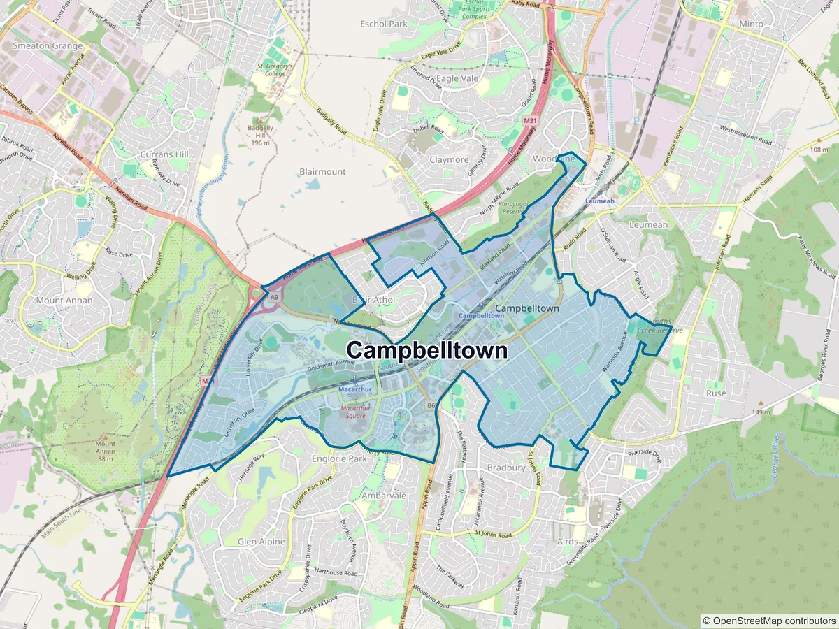 Map of Campbelltown, NSW, Australia