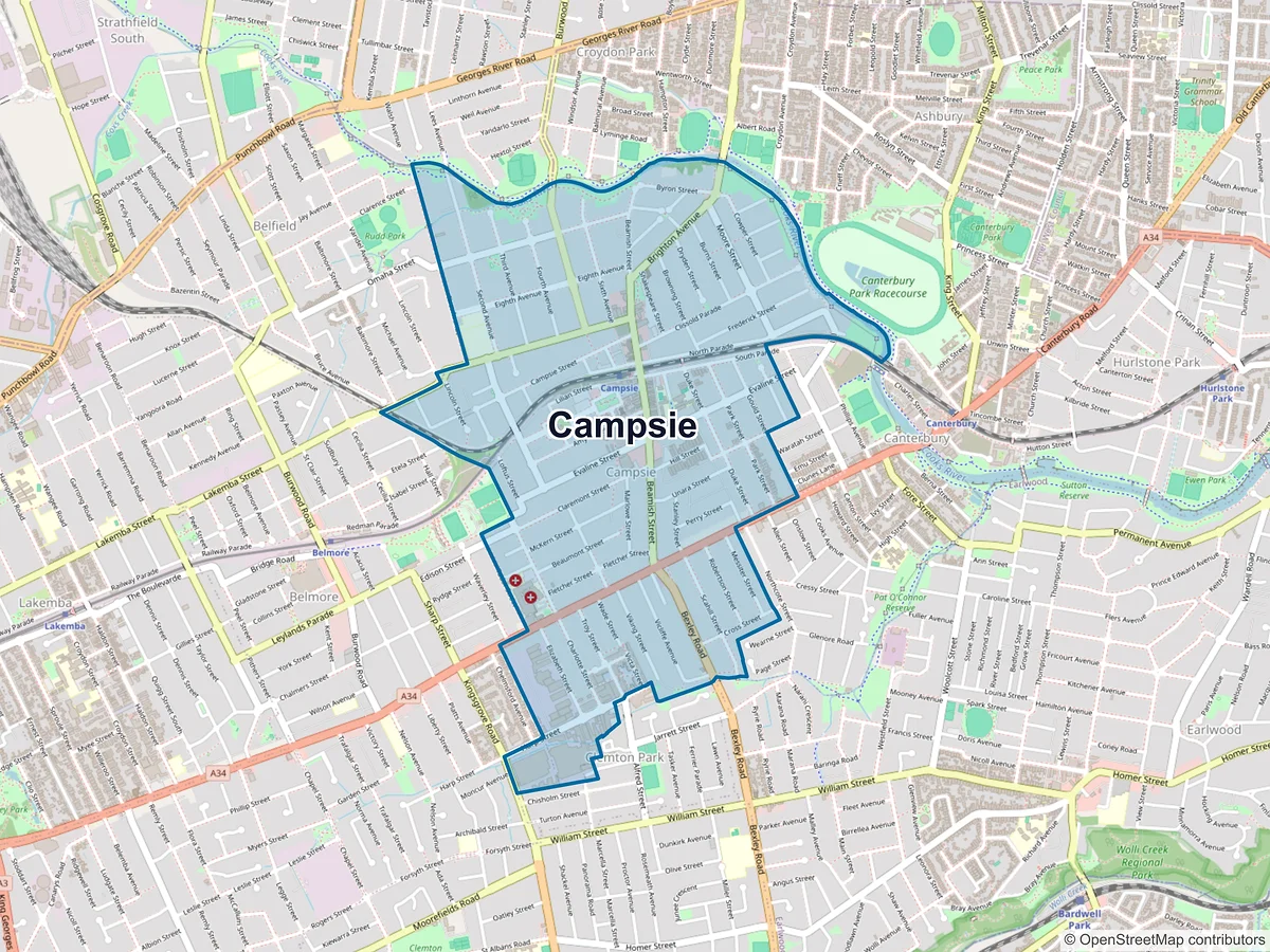 Map of Campsie, NSW, Australia