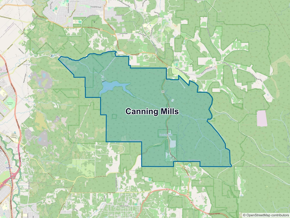 Map of Canning Mills, WA, Australia