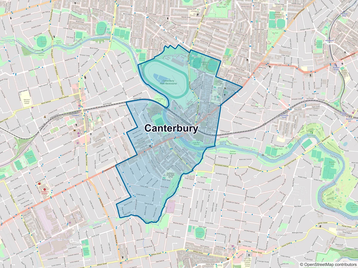 Map of Canterbury, NSW, Australia