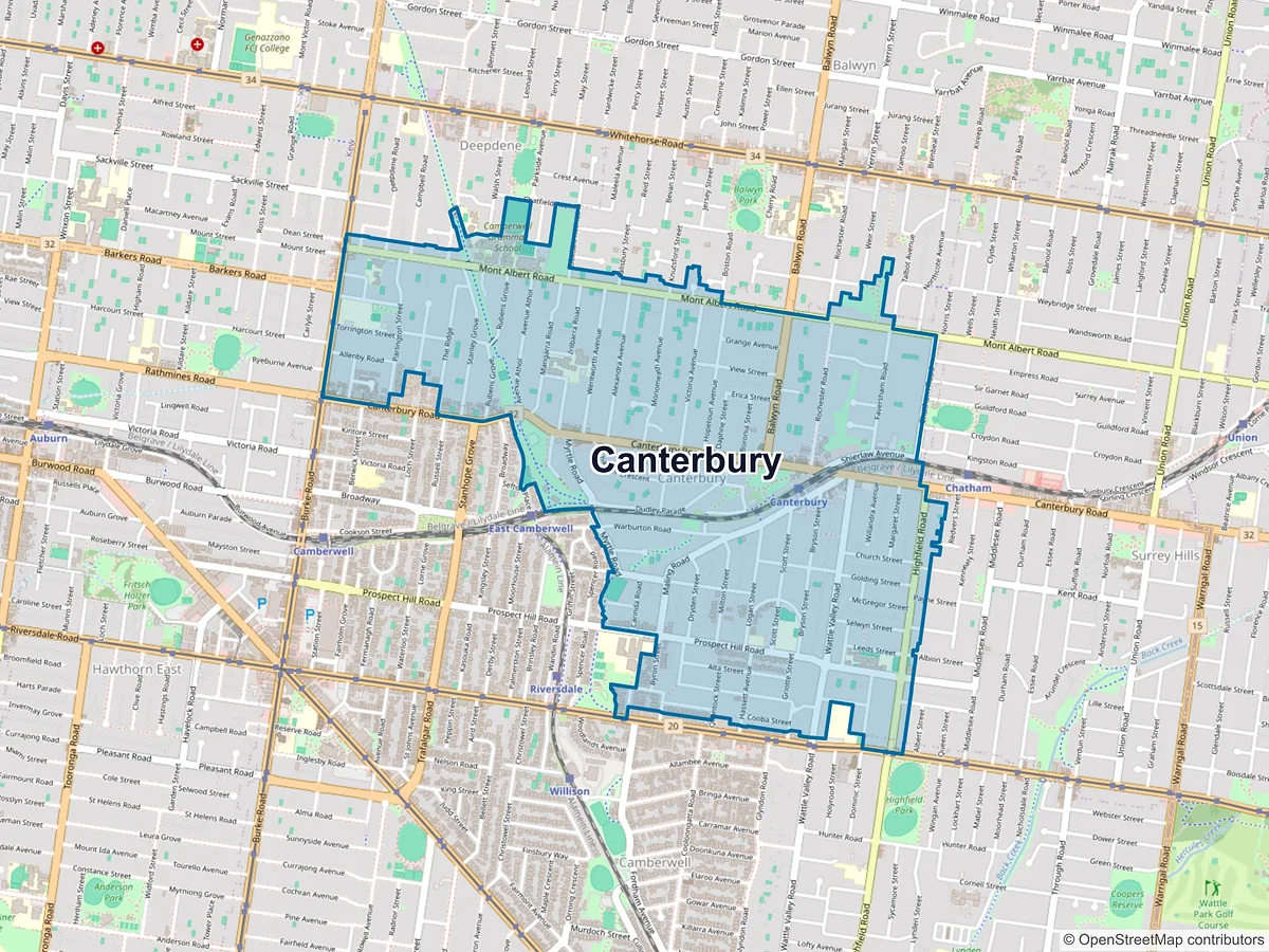 Map of Canterbury, VIC, Australia