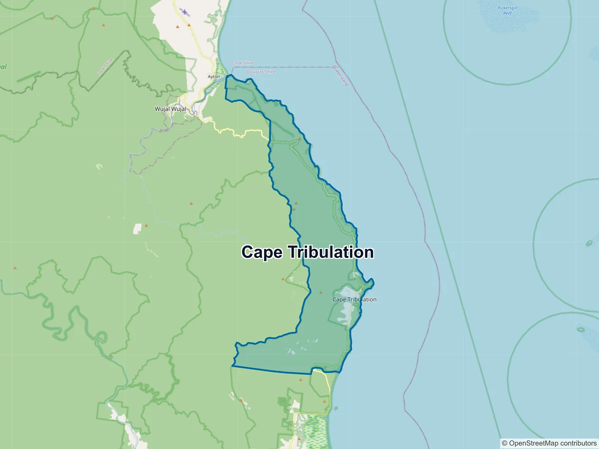 Map of Cape Tribulation, QLD, Australia