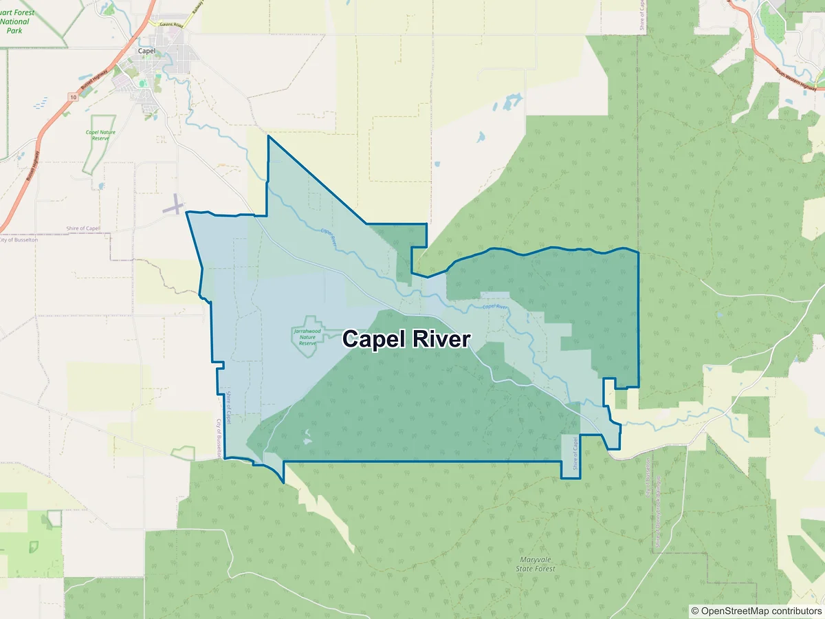 Map of Capel River, WA, Australia
