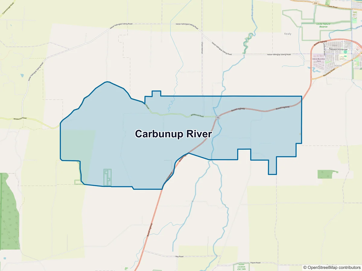 Map of Carbunup River, WA, Australia