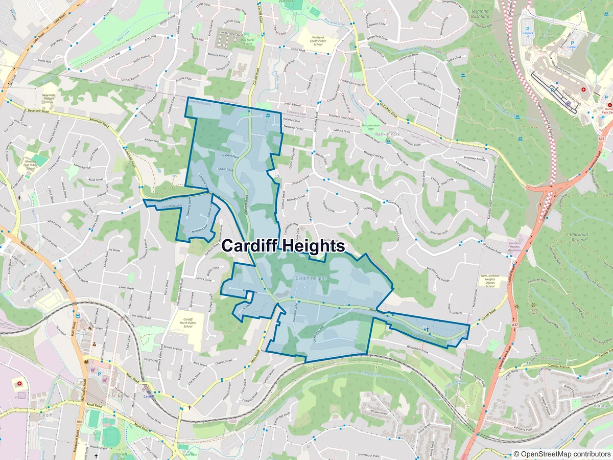 Map of Cardiff Heights, NSW, Australia
