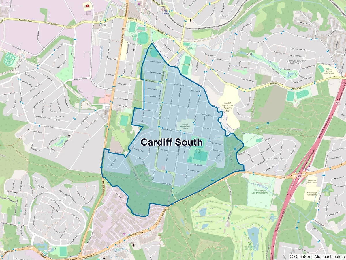 Map of Cardiff South, NSW, Australia