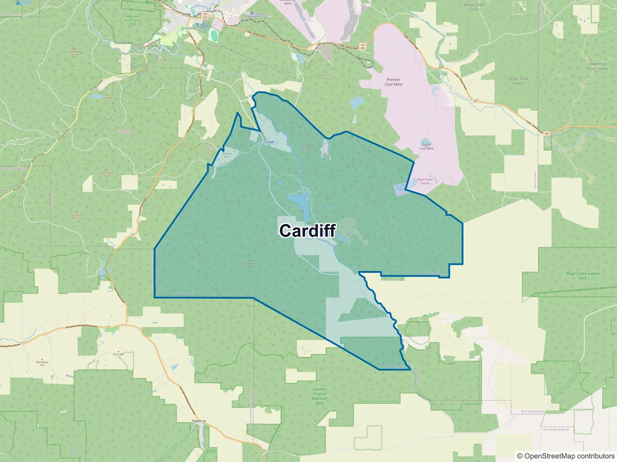 Map of Cardiff, WA, Australia