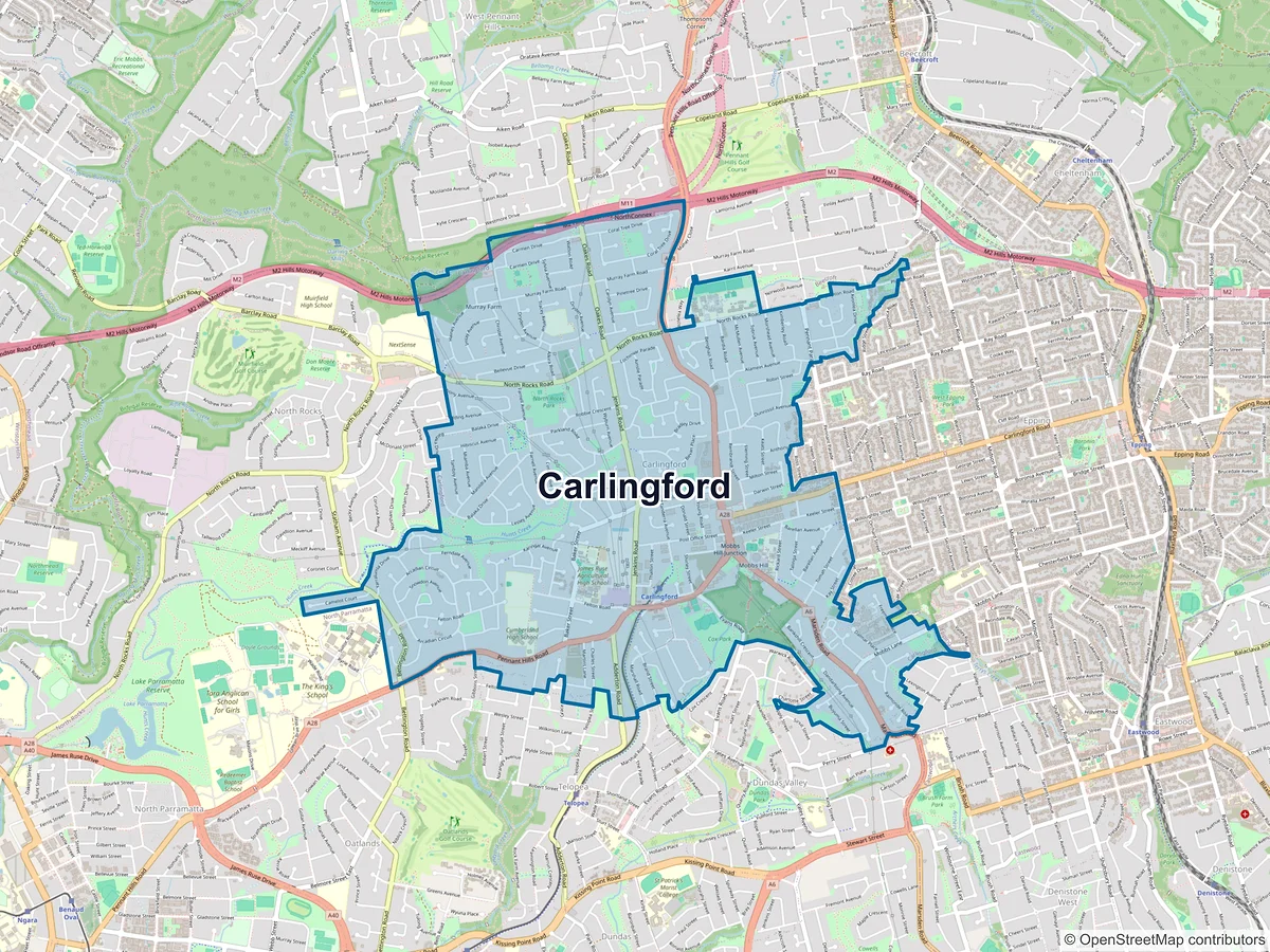 Map of Carlingford, NSW, Australia