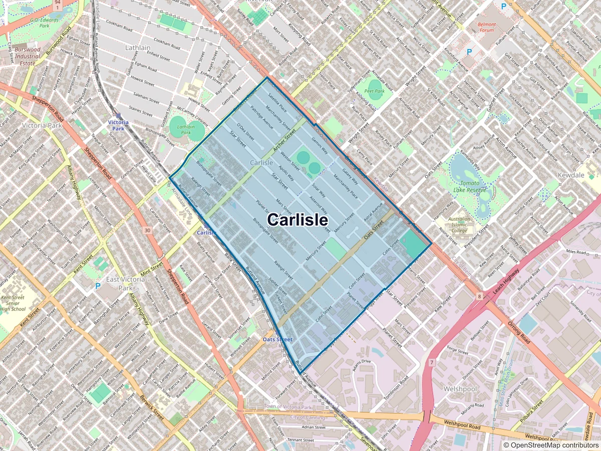Map of Carlisle, WA, Australia