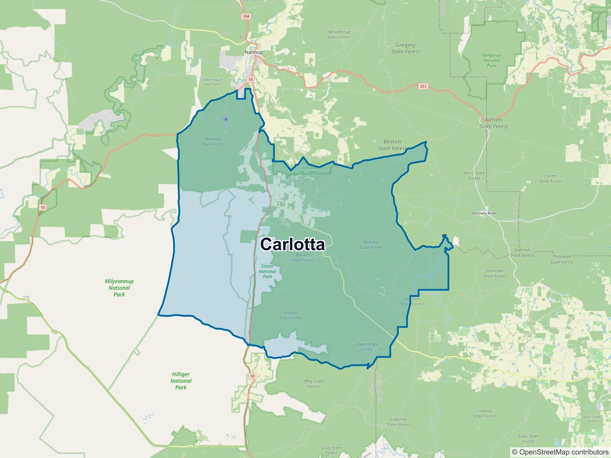 Map of Carlotta, WA, Australia